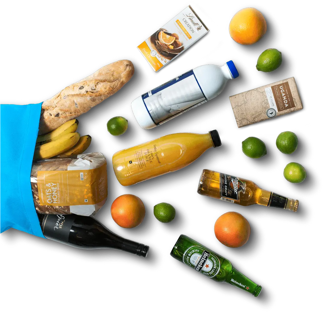  Bag With Food And Drinks Spilling Out Bread Heineken And Banana Png Heineken Png