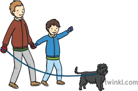  Family Walking Their Dog Illustration Boy Holding Hand Png Family Walking Png