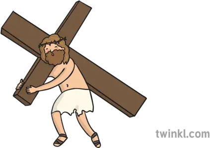  Jesus Carrying Cross Illustration Twinkl Symbols Of Easter Information Png Jesus On The Cross Png