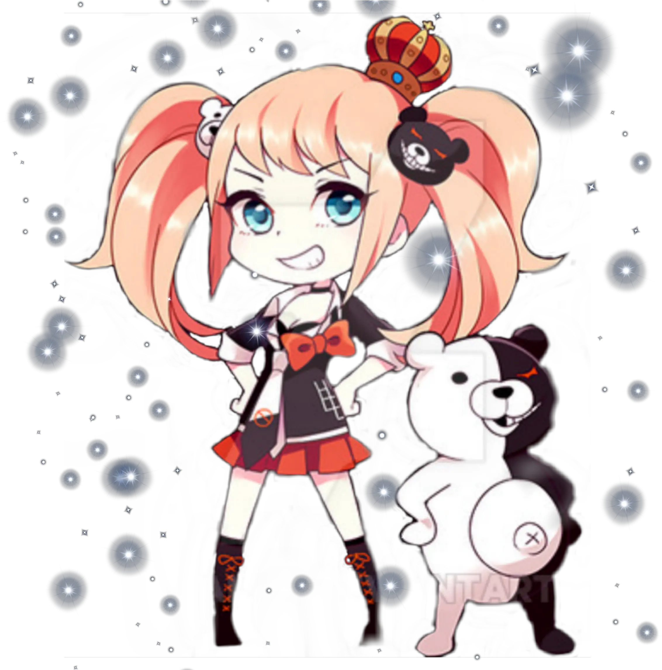  Junko Monokuma Danganronpa Anime Stickerr Enoshima Junko And Monokuma Png Monokuma Png