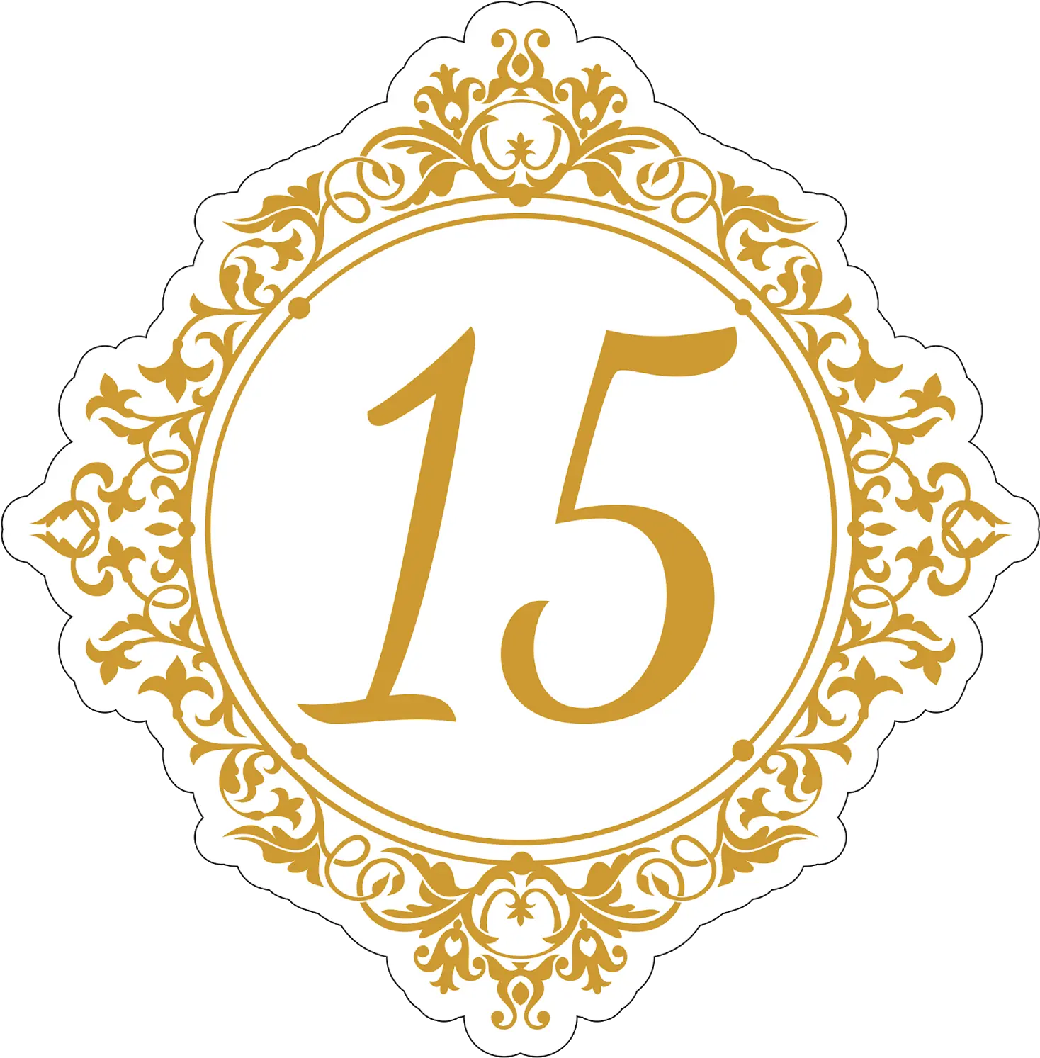  Numero 15 Dourado Arabesco Moldura Redonda Png 15 Png