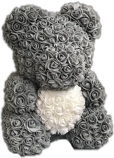  Flower Foam Bear Grey With White Heart Plt By M Carving Png White Heart Transparent