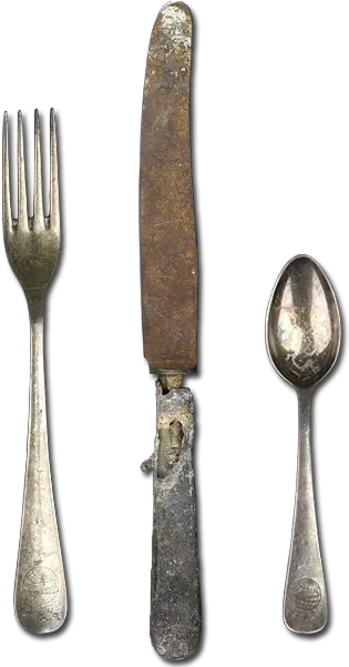  Hindenburg Salvaged Fork Knife And Spoon 1937 Courtesy Hindenburg Fork Png Fork Knife Png