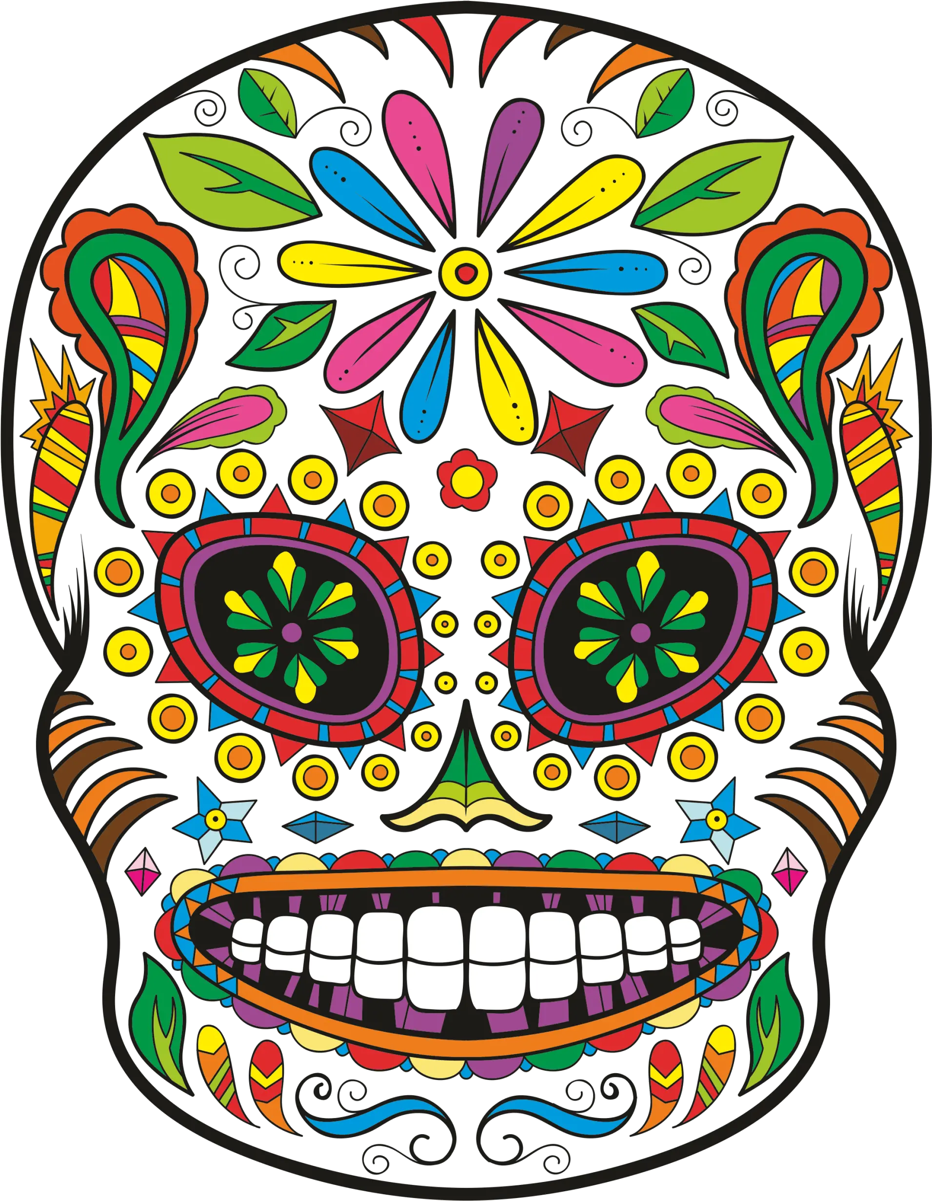  Dead Skull Sticker Decal Colorful Sugar Skull Designs Png Calavera Png