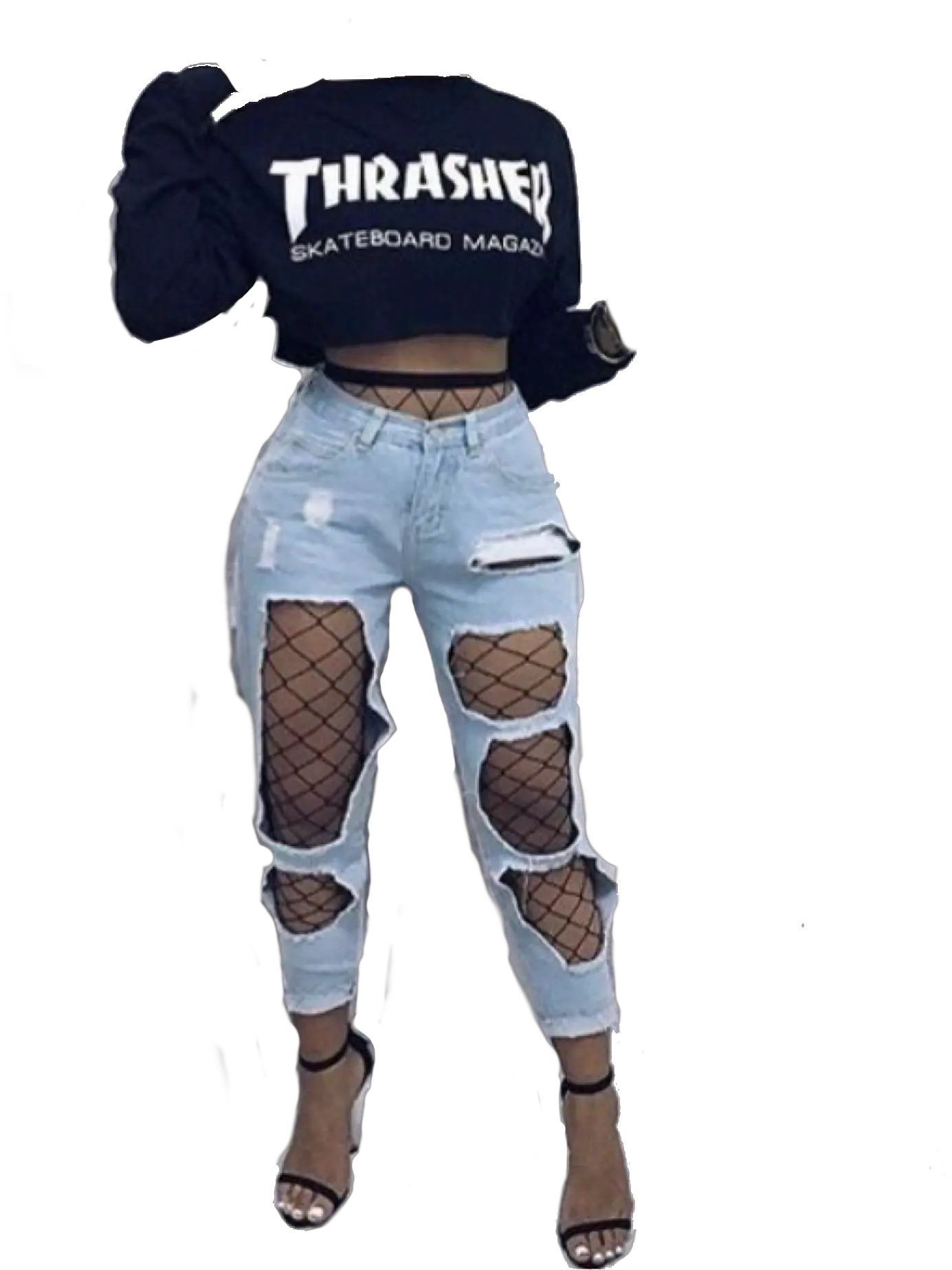  Black Blue Thrasher Outfit Polyvore Moodboard Filler Pocket Png Thrasher Png