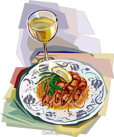  French Seafood With Glass Of Wine Royalty Free Vector Clip Langostino Png Glass Of Wine Png