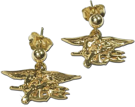  14k Gold Seal Trident Post Dangle Earrings United States Naval Special Warfare Command Png Gold Seal Png