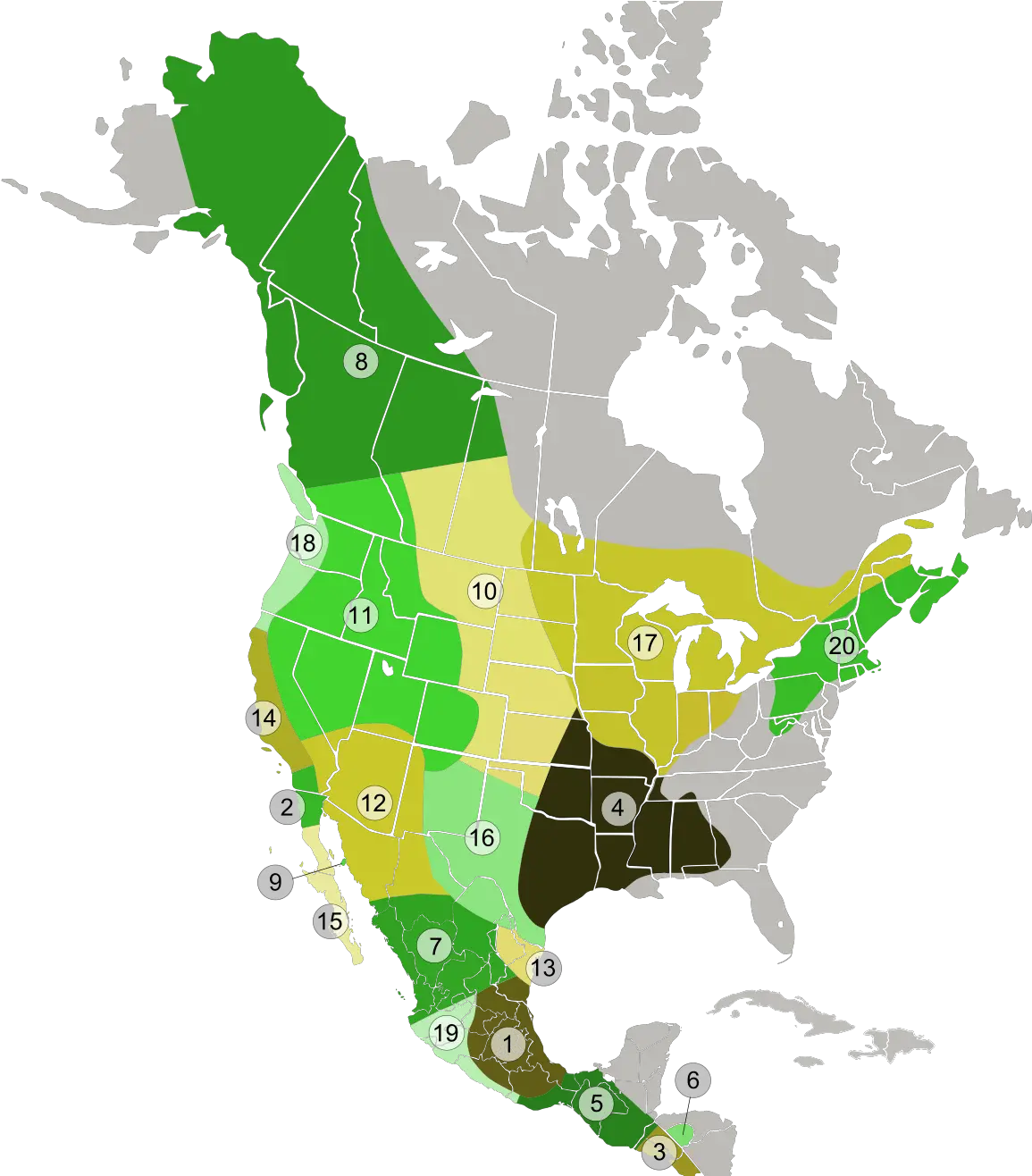  Filecoyote Subspecies Distribution Mapsvg Wikimedia Commons Landlocked States Map Png Coyote Png