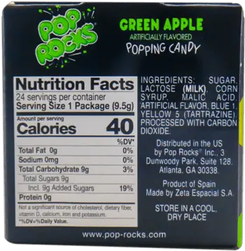  Pop Rocks Green Apple 24 Units Nutrition Facts Label Png Pop Rocks Logo