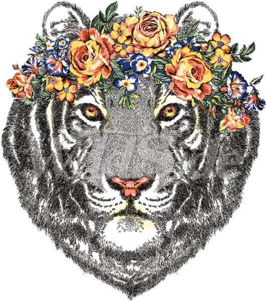  Tiger Head Png Tiger Head With Flowers Illustration Tiger Head With Flowers Head Png