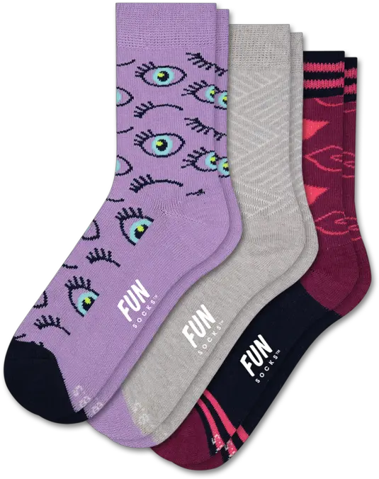  Fun Socks Girls Crew Sock 3 Pack Eyes Fun Socks No Background Png Sock Png