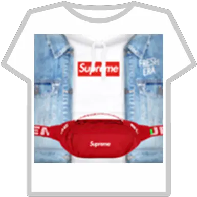  Red Supreme Denim Jacket Roblox T Shirt Roblox Youtube Png Supreme Shirt Png