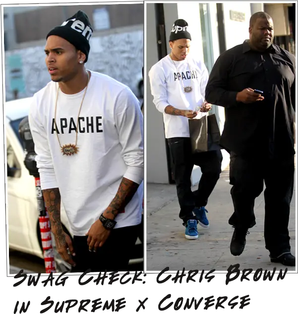  Swag Check Chris Brown In Supreme Beanie Apache Tee Png