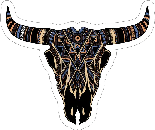  Painted Bull Cow Skull With Horns Sticker Bull Skulls With Horns Png Cow Head Icon