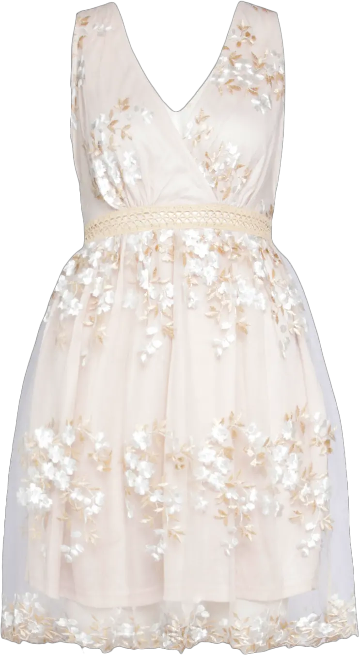  Womenu0027s Boohoo Occasion Floral Embroidery Wrap Skater Dress Sleeveless Png Cream Icon Dress