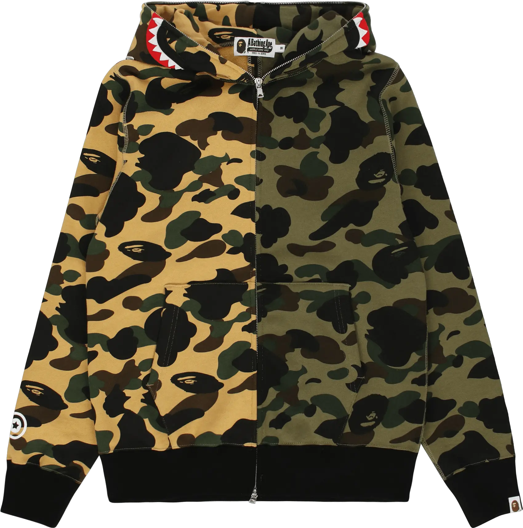  1st Camo Half Shark Hooded Zip Up Sweatshirt For Men Png Bape Shark Png