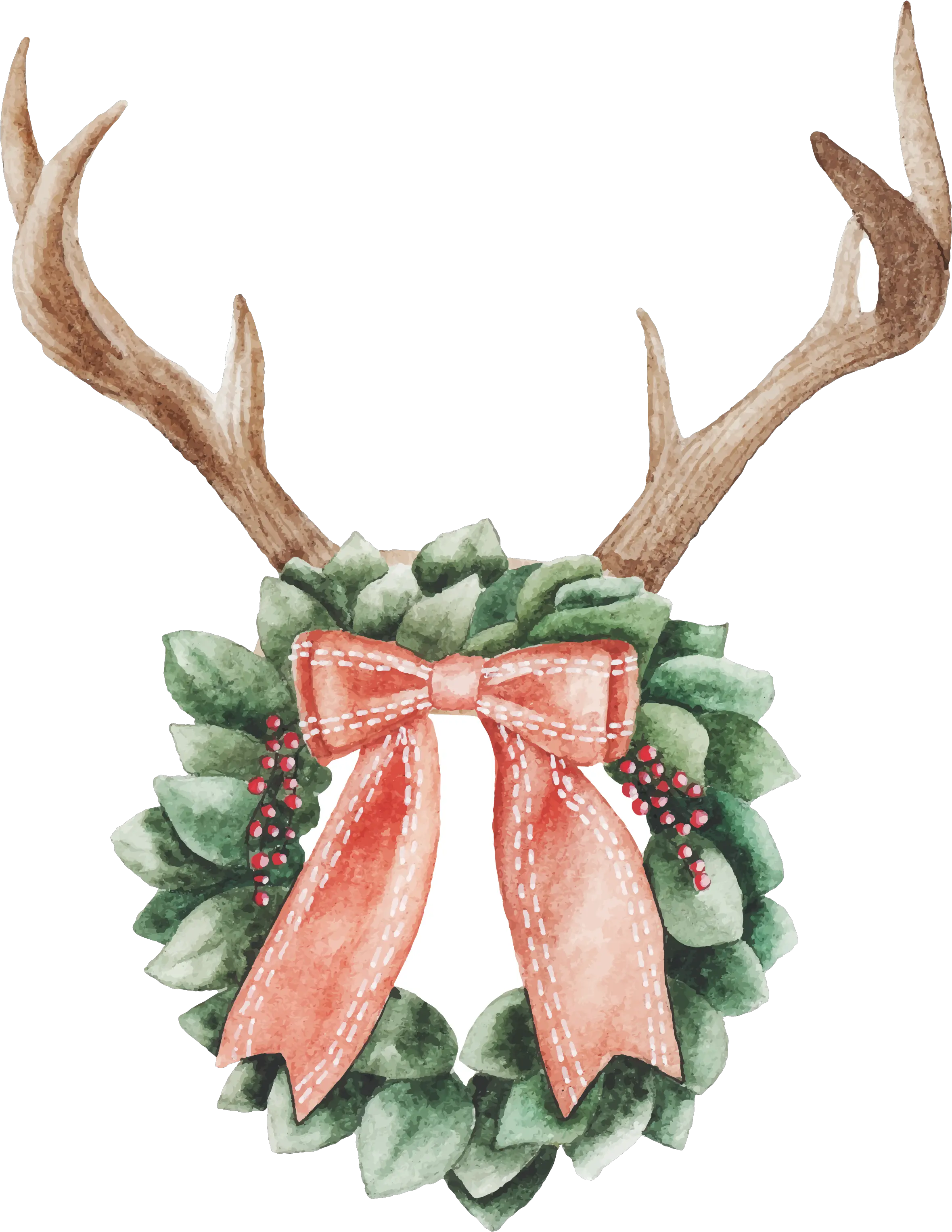  Download Watercolor Christmas Printed Transfers Christmas Water Color Christmas Png Antlers Png