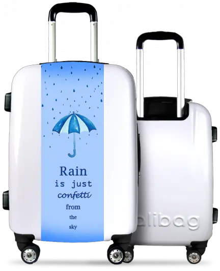  White Suitcase Rain And Confetti Calibag Calibag Suitcases Valise Blanche Png White Confetti Png