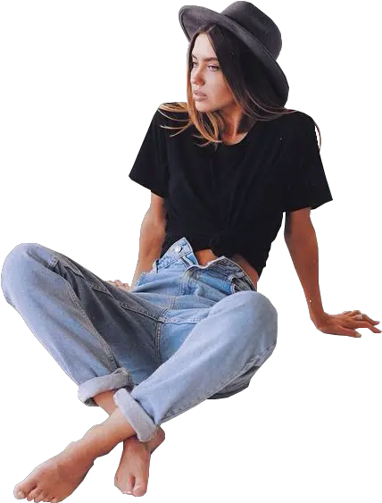  Relaxing Girl Black T Shirt And Jeans Women Png Girl Png