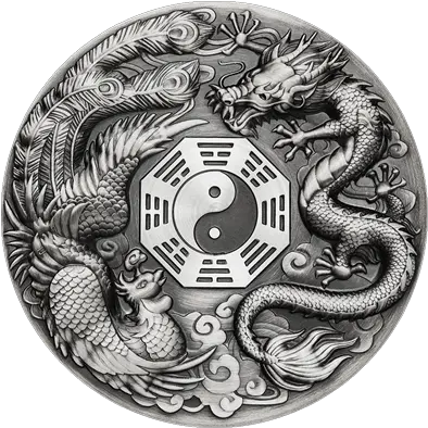  Dragon And Phoenix 5 Oz Emkcom Silver Coin Png Dragon Symbol Png