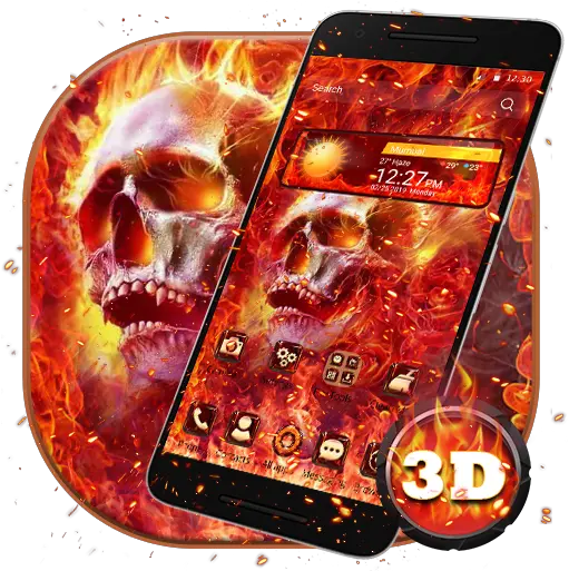  3d Red Fire Skull Glass Theme Apk 112 Download Apk Smartphone Png Red Skull Icon