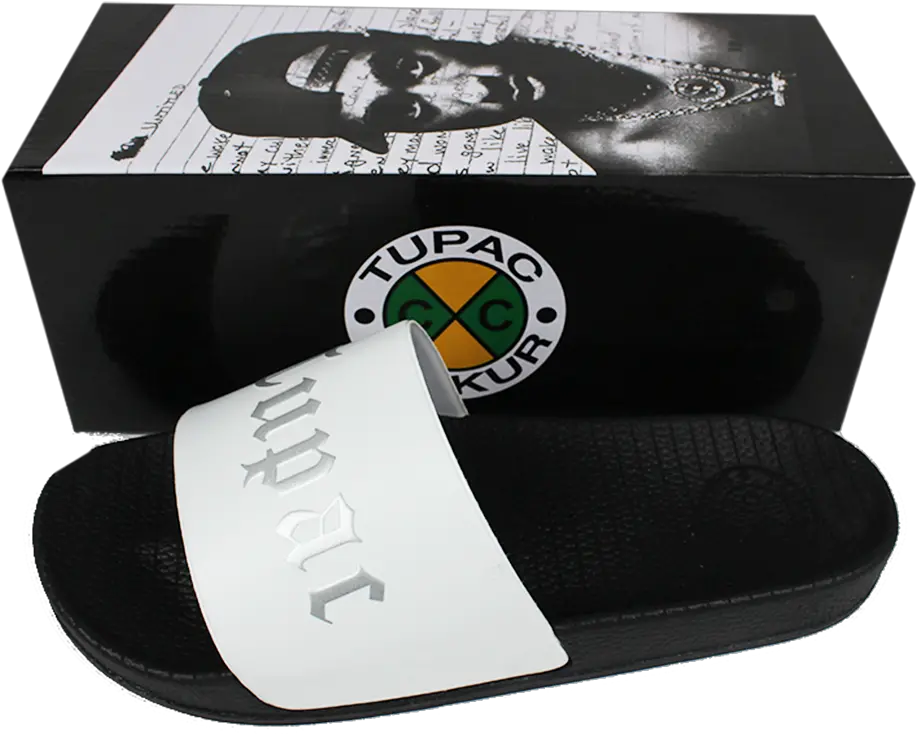  Cross Colours Tupac Metallic Slides Whiteblack Unisex Png Tupac Icon