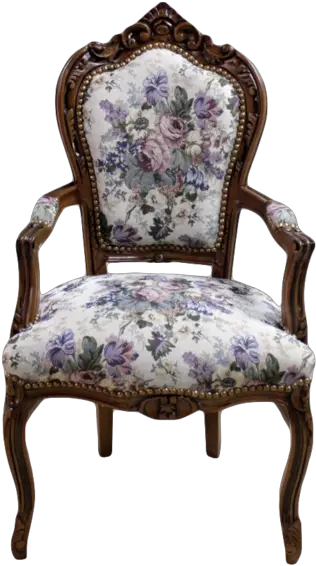  Dining Armchair Brown Frame Vintage Flowers Fabric Decor Clasic Chair Png Vintage Flowers Png