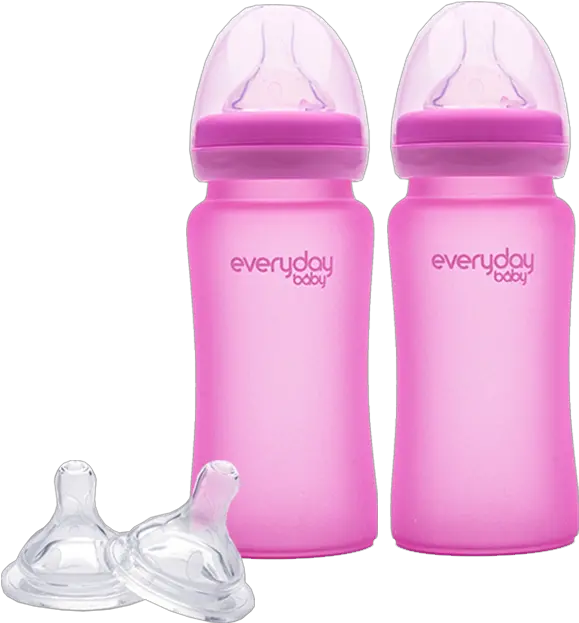  2 Glass Baby Bottle Heat Sensing 240 Ml Pink Anti Colic Nipple M Baby Bottle Png Nipple Png