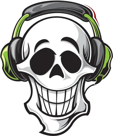  Printed Vinyl Skull Dj Wih Headphones Cartoon Skull With Headphones Png Headphone Logos