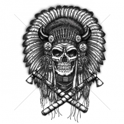  16899 13x18indianheadressskullpng 420420 Warrior Skull With Headdress Drawings Skull Tattoo Png