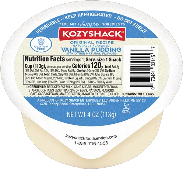  Kozy Shack Vanilla Pudding Land Ou0027lakes Foodservice Product Label Png Shack Icon