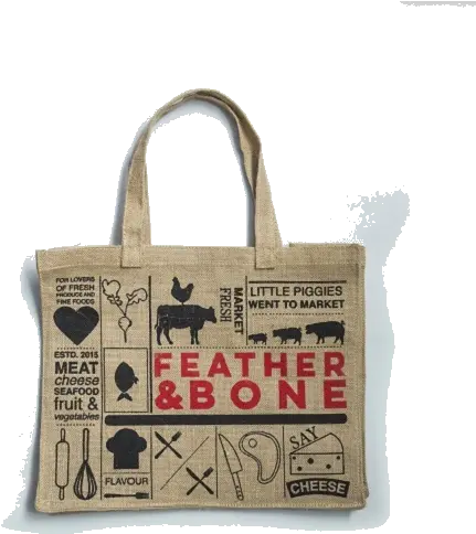  Feather And Bone Jute Bag Tote Bag Png Bone Png