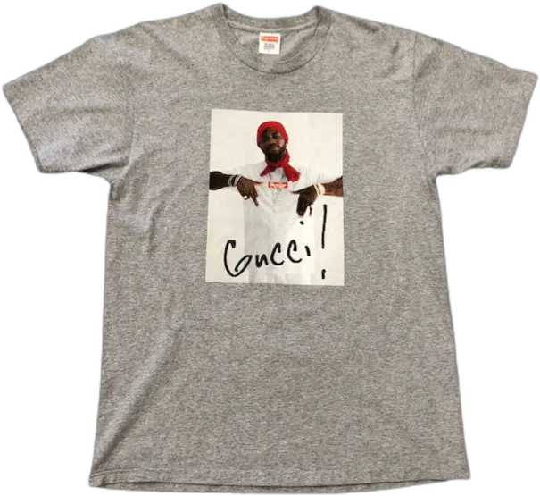  Supreme Grey Gucci Mane T Shirt Size Large Short Sleeve Png Gucci Mane Logo