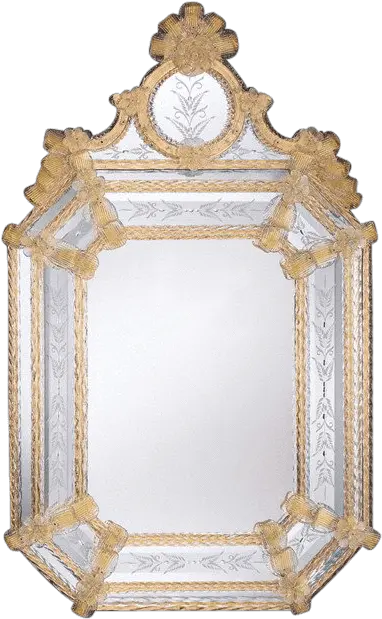  Murano Venetian Octagonal Mirror With Gold Border And Motif Crowned Top Png Gold Border Transparent