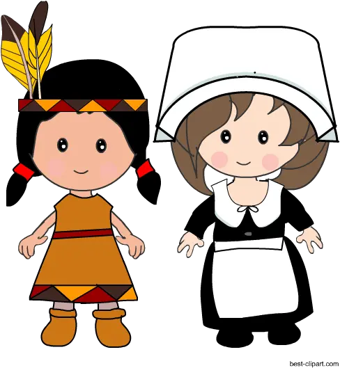  Pilgrim Girl And Native American Native American Cartoon Boy Girl Png American Girl Png