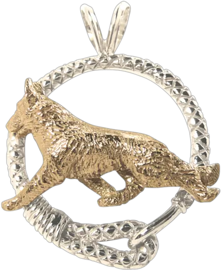  Solid 14k Gold German Shepherd In Sterling Silver Leash Pendant Solid Png German Shepherd Transparent