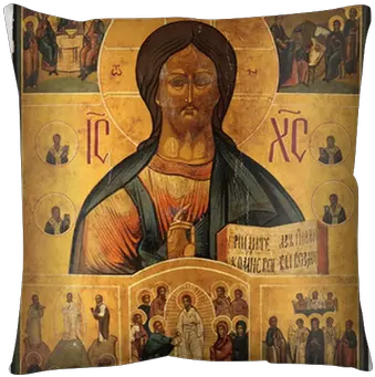  Throw Pillow Antique Orthodox Icon Jesus Christ With Scenes Pravoslavné Ikony Png Jesus Icon Orthodox