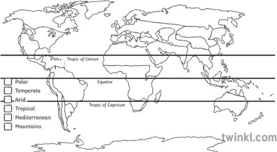  World Climate Zones Blank Map Geography Ks3 Ks4 Bw Rgb Blank Climate Zone Map Png Blank World Map Png