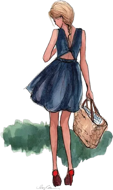  Draw Girl Style Vintage Image 599093 On Favimcom Denim Dress Illustration Png Girl Drawing Png