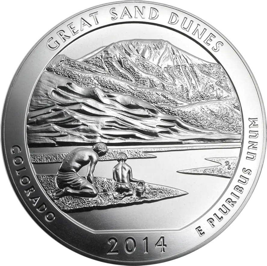  Pre Owned 2014 Atb Great Sand Dunes National Park 5oz Silver Coin Vat Free Great Sand Dunes National Park And Preserve Png Sand Dunes Png