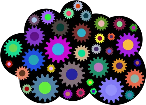  Prismatic Cloud With Gears Public Domain Vectors Png Of War Icon