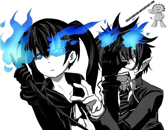  Two Characters With Blue Flames But Black Rock Shooter And Rin Png Rin Okumura Transparent