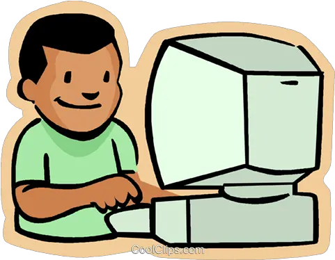  Little Boy With Computer Royalty Free Vector Clip Art Student Using Computer Cartoon Png Little Boy Png