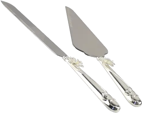  Metal Flower Decorated Silver Handle Wedding Cake Knife Set Transparent Cake Knife Png Knife Transparent