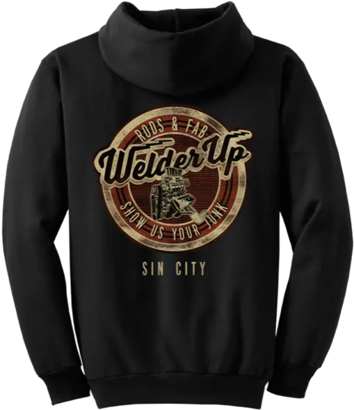  Welder Up Sin City Motor Black Hooded Long Sleeve Png Sin City Logo