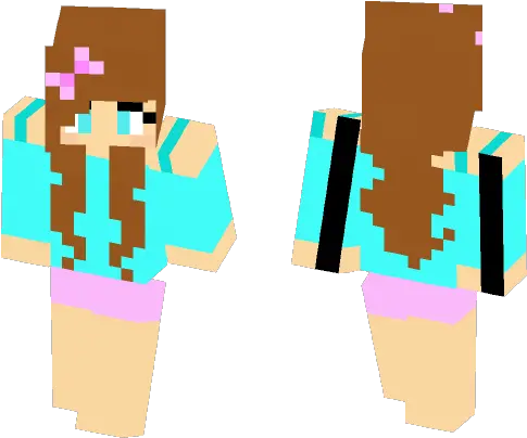  Download Girl In Blue With Bow Minecraft Skin For Free Minecraft Skin With Wavy Hair Png Minecraft Bow Png