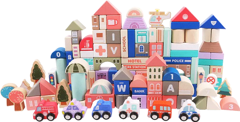  115pcs Wooden Toys Diy Building Blocks Baby Large For 115 Wooden City Block Transportation Png Baby Blocks Png