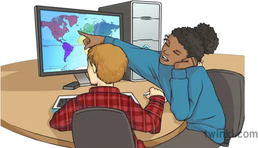  2 Children Discussing Whats Comfort Png Computer Screen Png