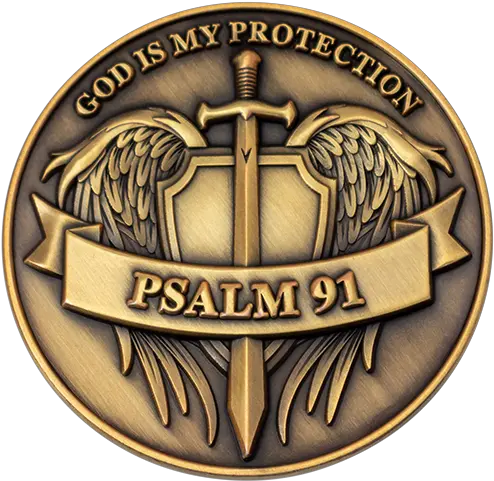  Psalms 91 God Is My Protection Challenge Coin Psalm 91 Logo Png Angel Wings Icon For Facebook