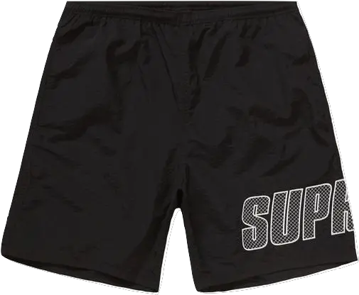  Supreme Logo Applique Water Short Black Pantaloncini Stussy Png Supreme Logo Font